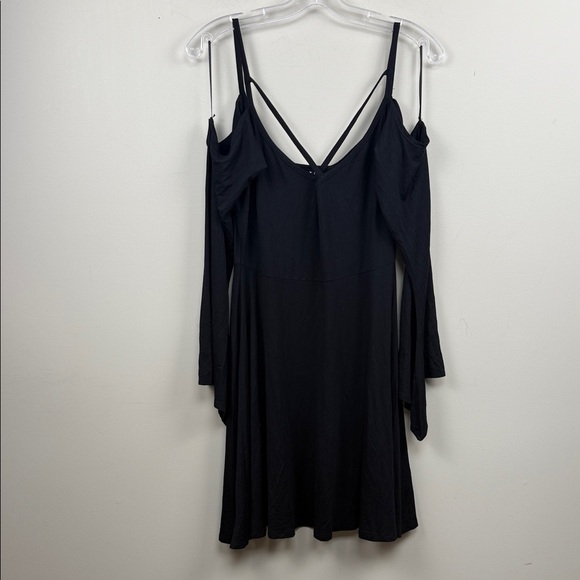 Killstar Black Backless Cold Shoulder bell sleeve jersey goth Dress XL - Picture 5 of 14